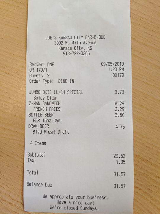 Photo from Joe's Kansas City Bar-B-Que